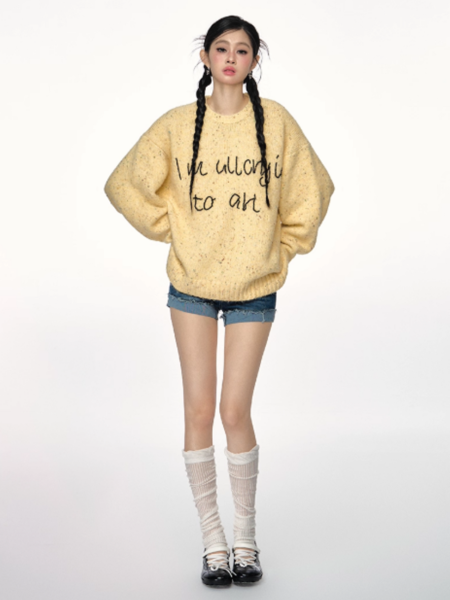 PCH - Alpaca Wool Blend Knit Pullover with Beaded Letter Embroidery