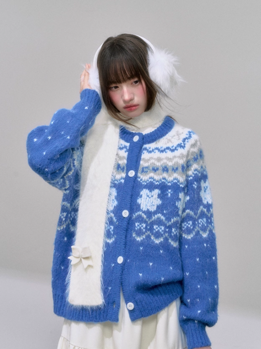 "屿蓝织梦" Royal Blue Fair Isle Knit Sweater