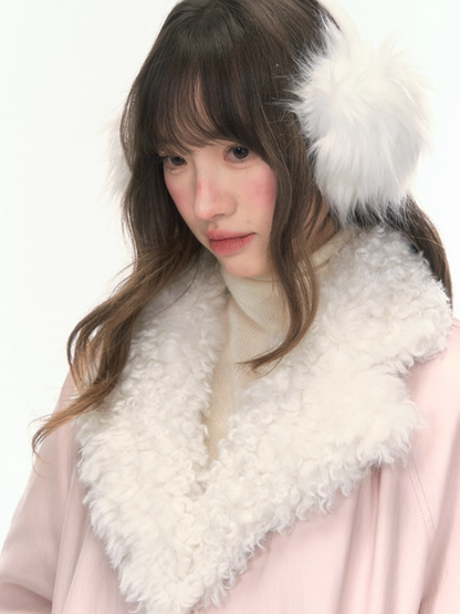 "Fuzzy Signal" Pale Pink PU-Trim 90% Down Jacket LL2025465