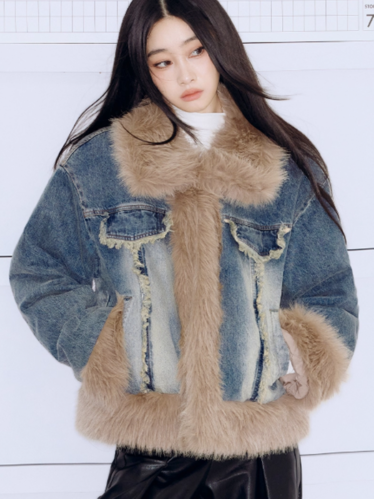 PCH - Gradient Washed Denim Short Jacket with Plush Panels