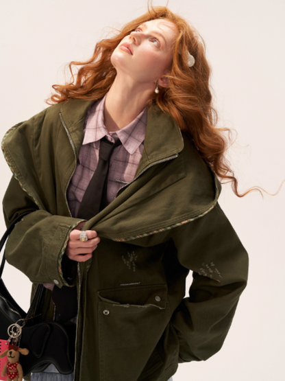 MAMC - Vintage Distressed Army Green Utility Jacket WE733