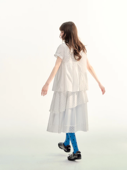 White Embroidered Peter Pan Collar Skirt Set LL2026088