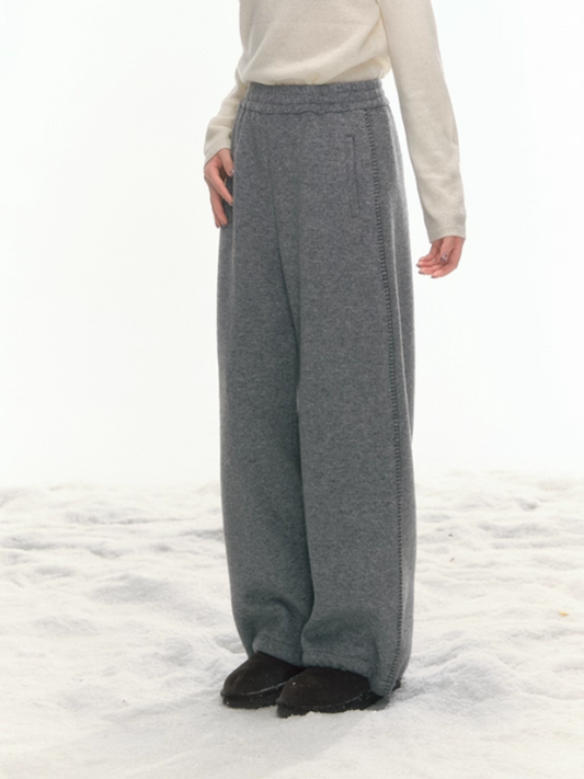 "Trace Line" Contrast-Embroidery Elastic Knit Pants LL2025466