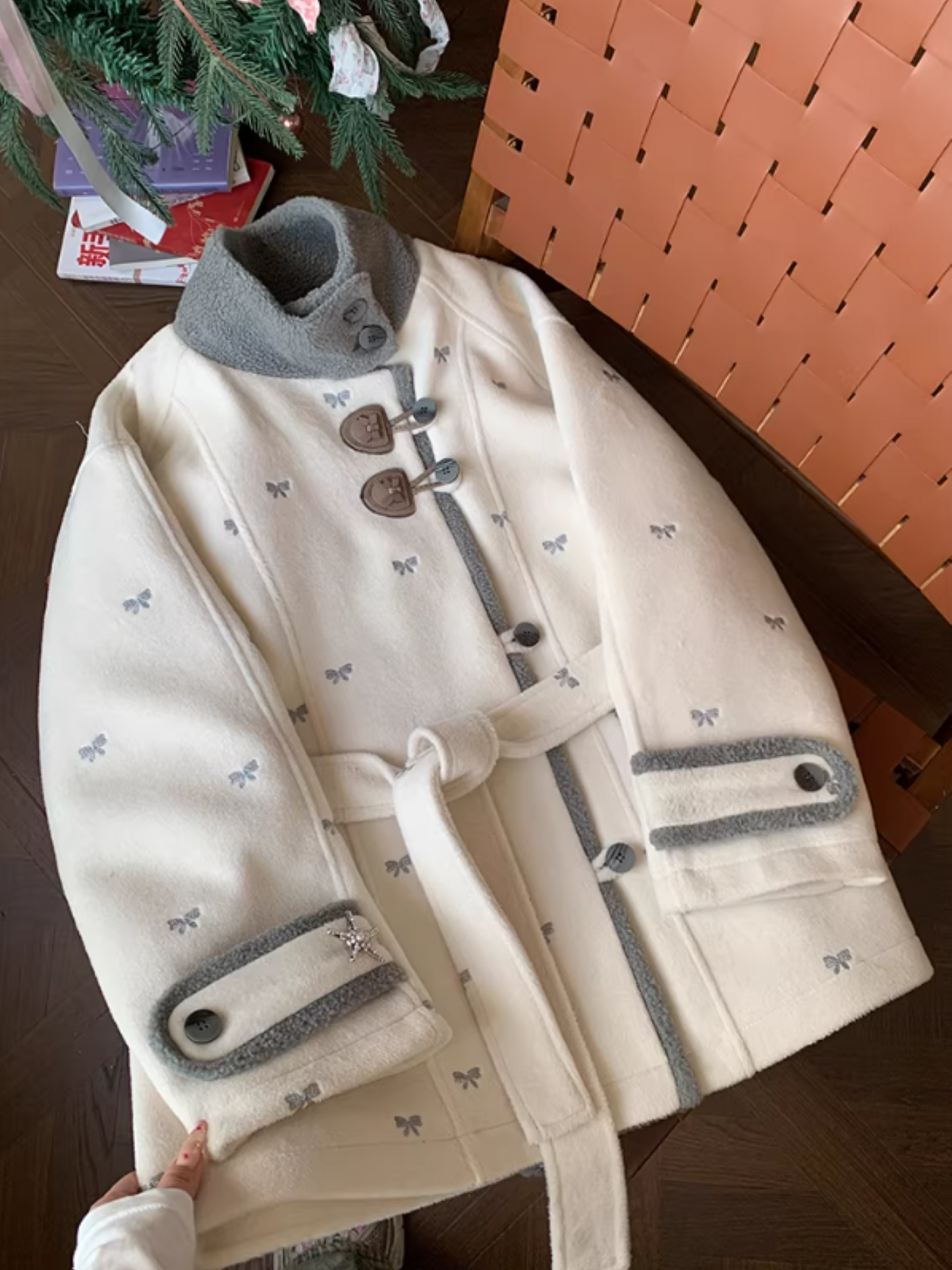 阮阮自制 - "Fog Whisper" Bow Embroidered Wool-Blend Padded Coat