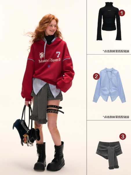MAMC - Preppy College-Inspired Layered Hoodie (Bold Red)