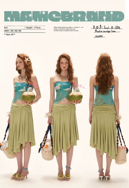 Blue Duck Print Lace Hem Tube Top WE923