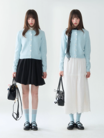 罐头士多所 - "Coral Snowflake" Soft Knit Shell-Button Sweater