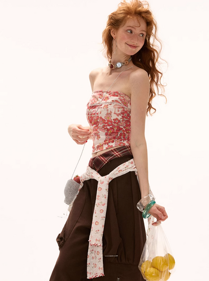MAMC - Floral Strapless Crop Top – Red & Blue Bloom Edition