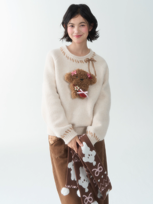 罐头士多所 - Peter Bunny & Pom-Pom Pup Sweater – Cute Oversized Knit Pullover for Fall