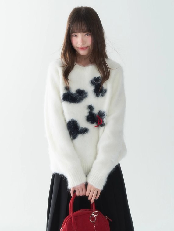 罐头士多所 - "Fuzzy Cat Whimsy" Knit Pullover Sweater LL2025193
