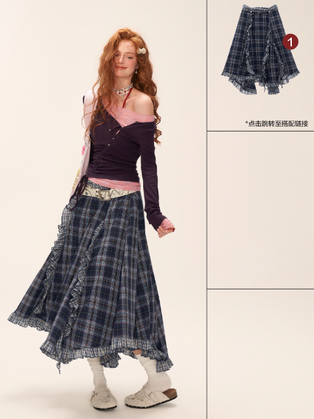 MAMC - Y2K Preppy Lace Trim Ruched Long Sleeve Top (Violet)