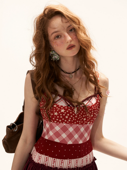 "Cherry Stardust Mood" Mixed Print Cami Mini Dress WE909