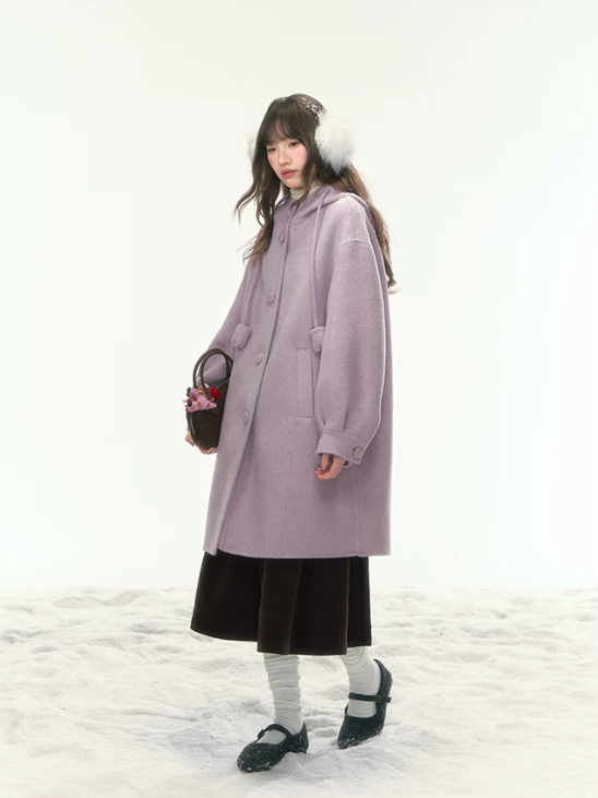 [CAN] “Soft Mist Tulip” Purple Long Hooded Wool Coat WW2025446