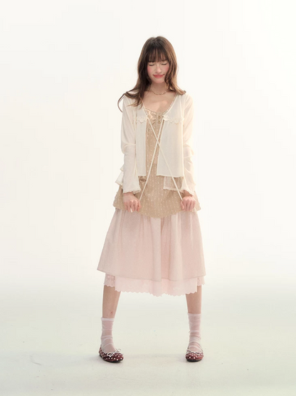 Lace Trim A-Line Elastic Waist Midi Skirt WW2026098