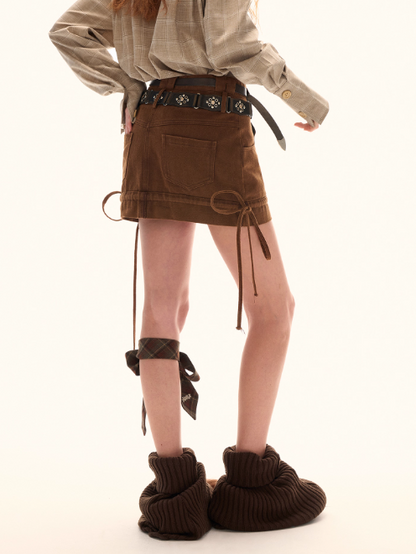 MAMC - Dual-Waist Drawstring Mini Skirt (Cocoa Brown)