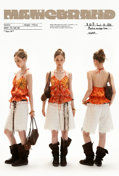Sunset Bloom Halter Drawstring Top