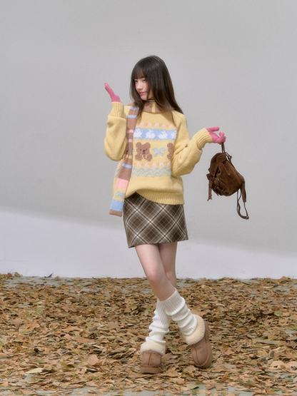 '经纬绘色' Plaid Wool Pencil Skirt