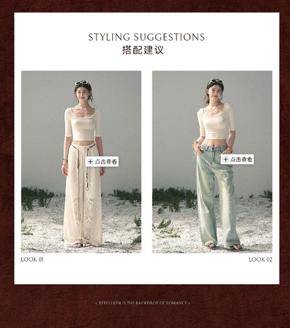 “Soft Winds in Lace” Ivory Lace Trim Fitted Top