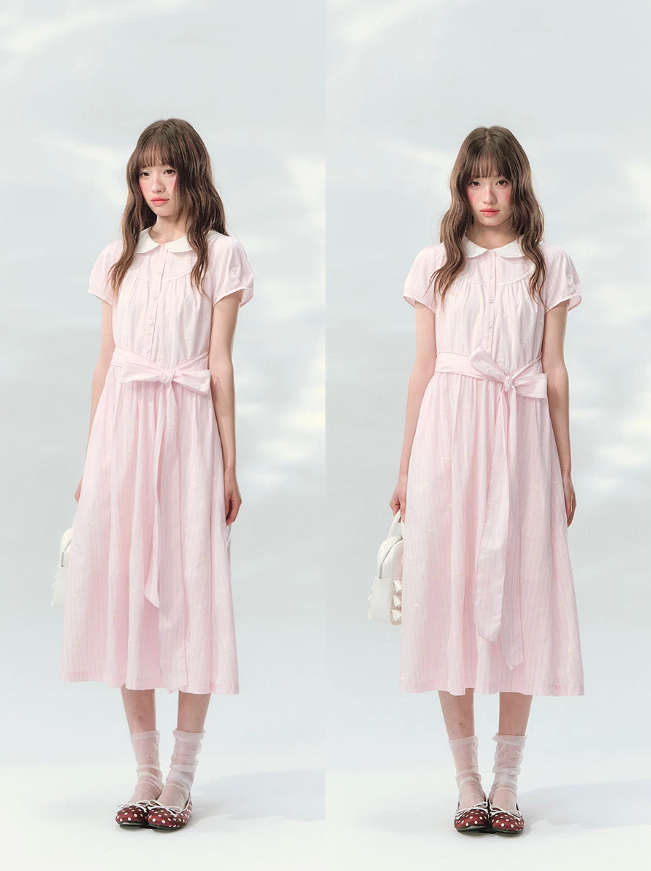 “Pink Mist Soufflé” Blush Pink Embroidered Doll Collar Dress