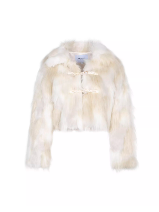 PCH - Cream White Faux Fur Coat with Toggle Buttons