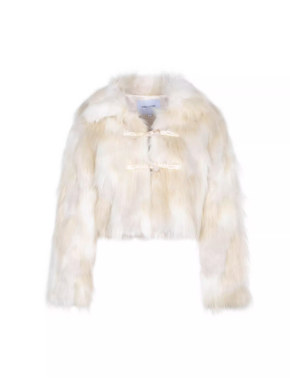 PCH - Cream White Faux Fur Coat with Toggle Buttons