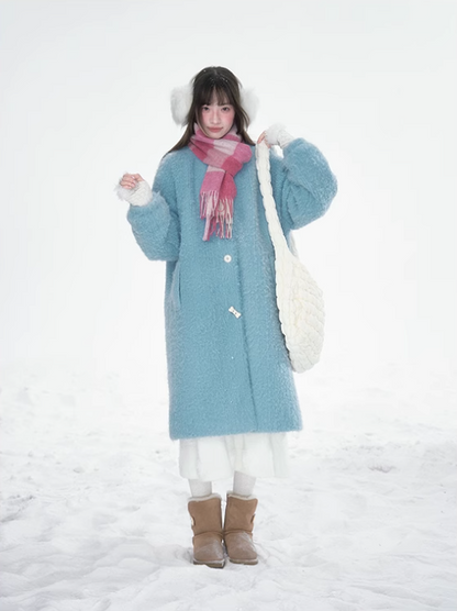 Frosted Blue Contrast-Fur Quilted Wool Coat BH2024456