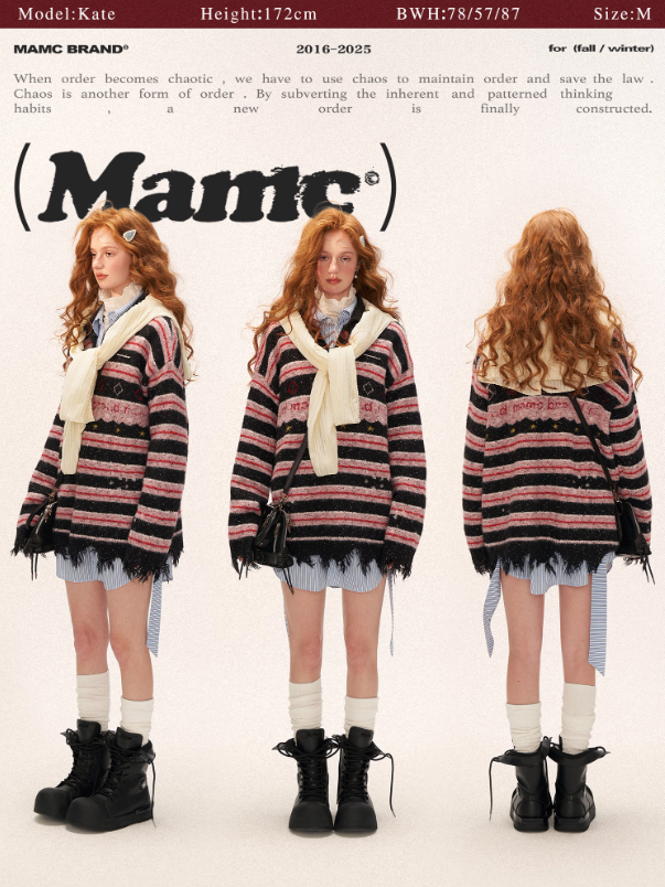 MAMC - Star Stripe Polo Knit Sweater WE768 - PINK