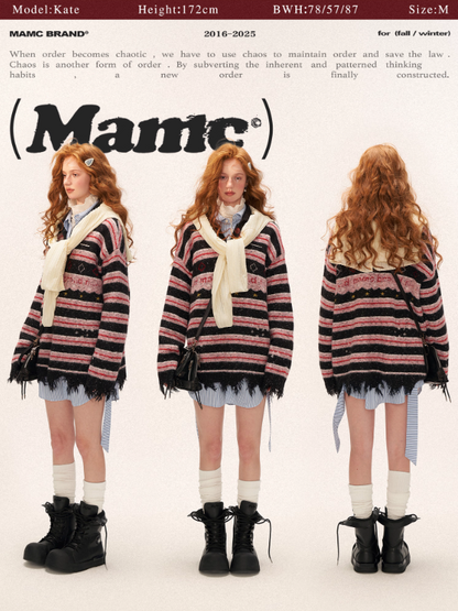 MAMC - Star Stripe Polo Knit Sweater WE768 - PINK