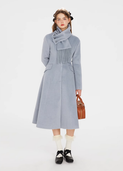 Misty Blue Wool Coat (with scarf)
