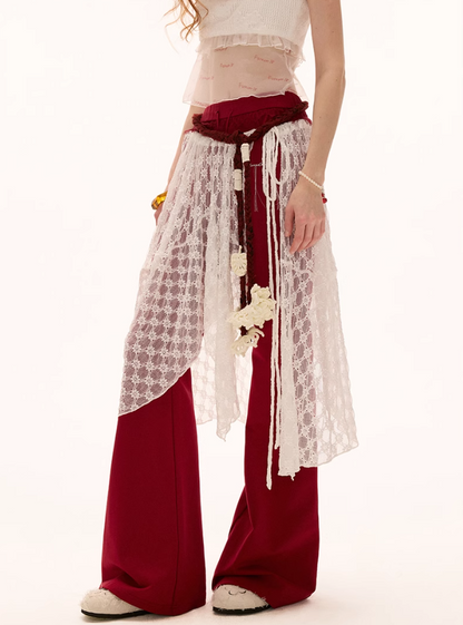 MAMC - White Sheer Lace Layering Apron – Adjustable Tie-Waist Summer Overlay