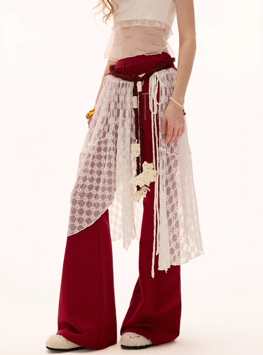 MAMC - White Sheer Lace Layering Apron – Adjustable Tie-Waist Summer Overlay