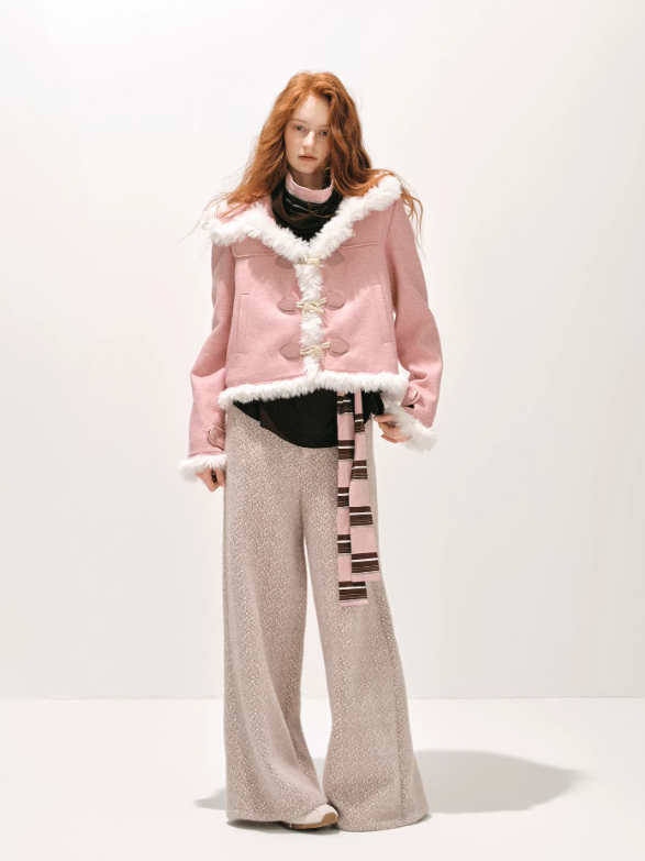 "冬迹序曲" Speckled Two-Tone Textured Winter Trousers (Rose Sand)