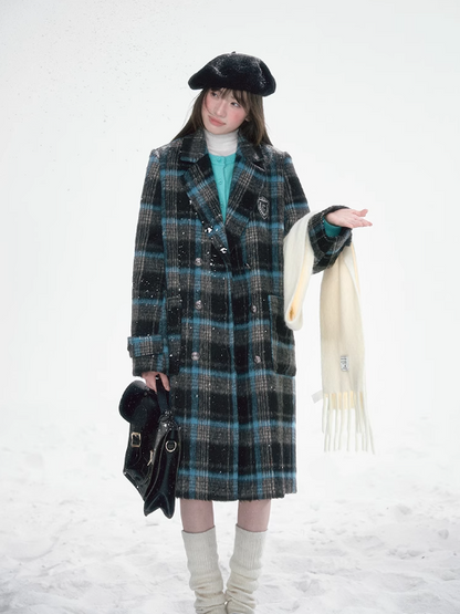 冰雪 - Plaid College Style Woolen Coat