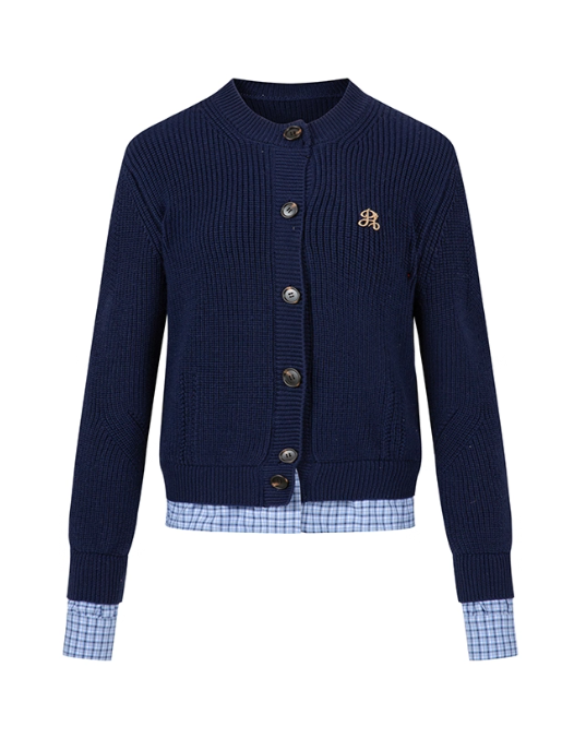PCH - Tri-Color Layered Knit Cardigan with Contrast Panels (Navy Blue)