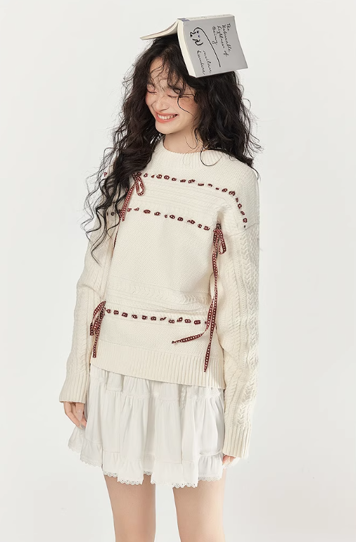 EPTISON - Preppy White Knit Sweater