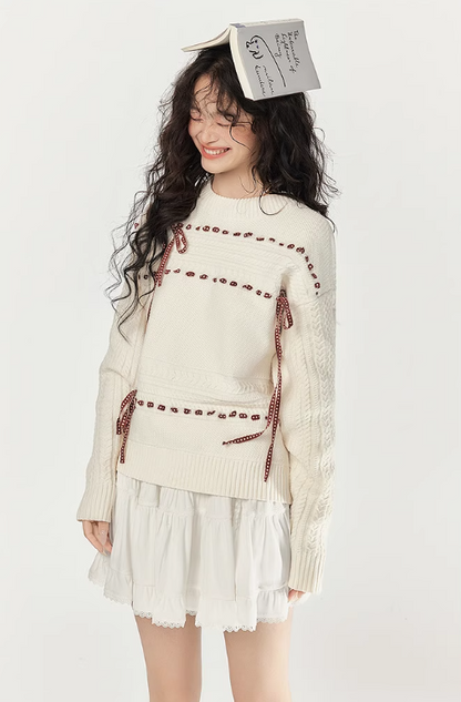EPTISON - Preppy White Knit Sweater