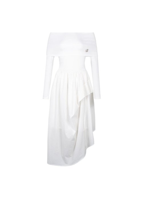 PCH - Hepburn Style Off-Shoulder Long Dress (White)