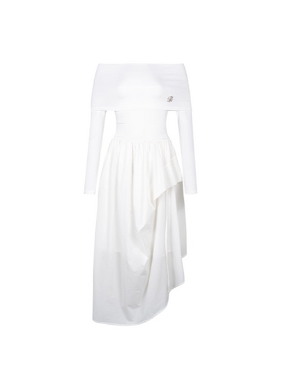PCH - Hepburn Style Off-Shoulder Long Dress (White)