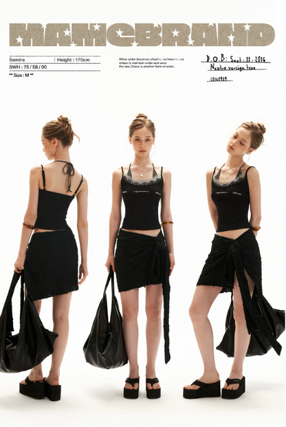 Wrap-Tie Asymmetrical Slit Mini Skirt