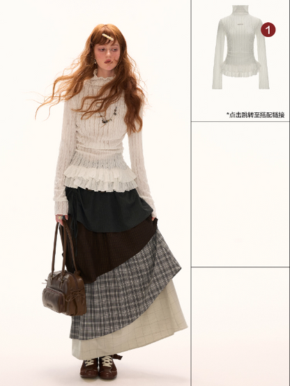 MAMC - Multi-Layered Plaid Maxi Skirt (Black)