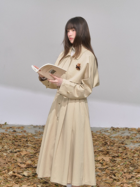 "风之褶" Soft Khaki Pleated Trench Coat