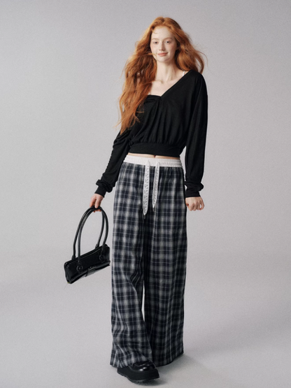 "水波温柔" V-Neck Batwing Sleeve Knit Cardigan Set (Black)