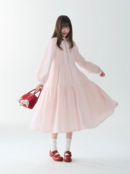 罐头士多所 - Soft Lace-Trim French Midi Dress – Sweet Preppy Early Fall Look