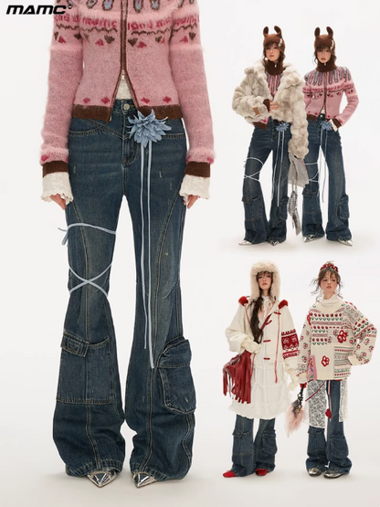 MAMC - Vintage Washed Flare Cargo Jeans