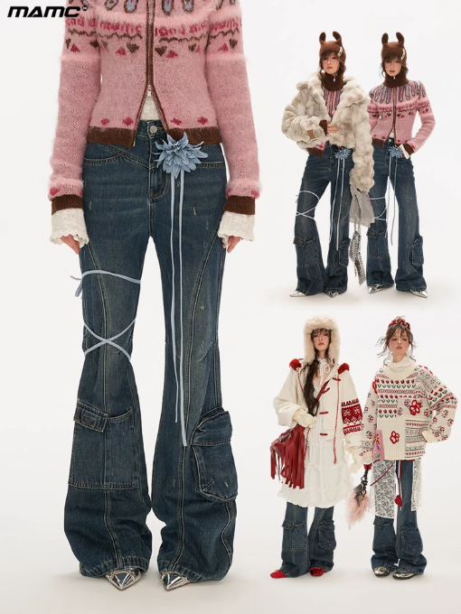 MAMC - Vintage Washed Flare Cargo Jeans
