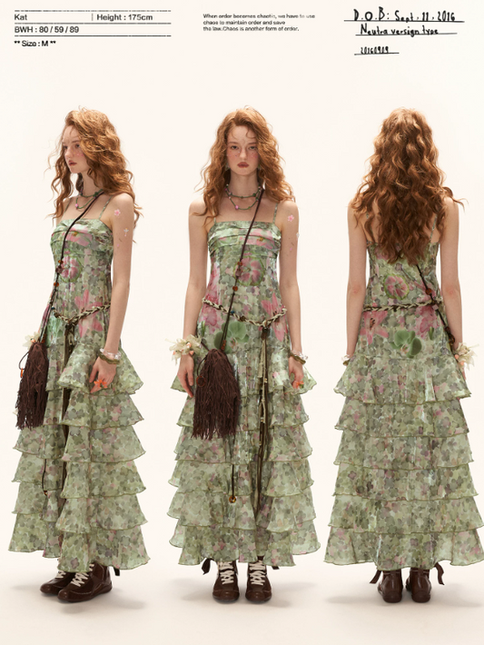 "Verdant Escape" Green Floral Strapless Maxi Dress WE922