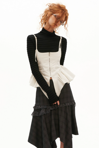 MAMC - White Distressed Fishbone Corset Tank Top