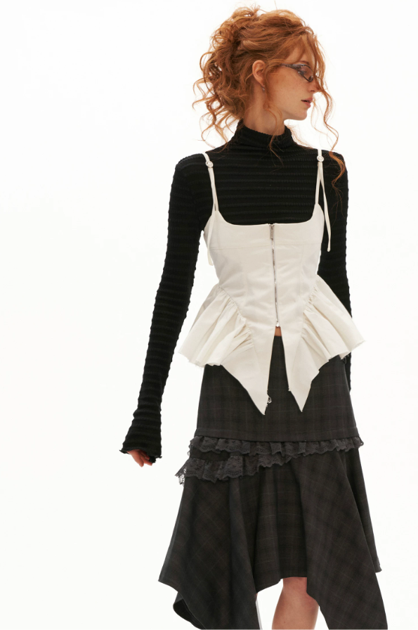 MAMC - White Distressed Fishbone Corset Tank Top