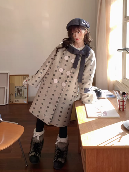 阮阮自制 - "Mild Butterfly" Bow-Embroidered Padded Wool-Blend Winter Coat