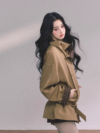 少也眼 French-British Style Trench Blazer – Khaki & Grey
